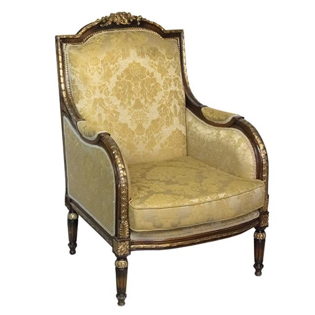 ARM CHAIR-Louis XV Style Gold Damask/Square Back