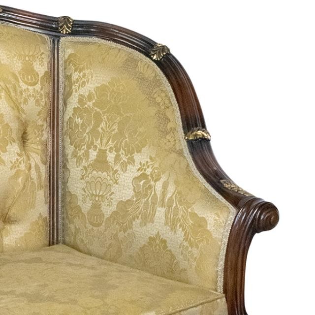 ARM CHAIR-Louis XV Style Gold Damask/Barrel Back