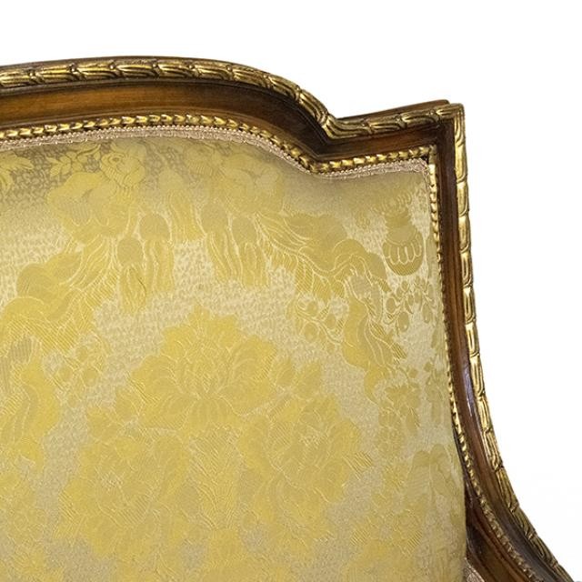 SETTEE-Louis XV Gold Damask W/Dark Frame & Gold Accents