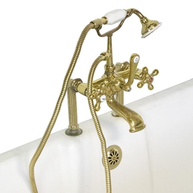 BATHTUB-Fiberglass Tub w/White Clawfeet & Gold Faucet