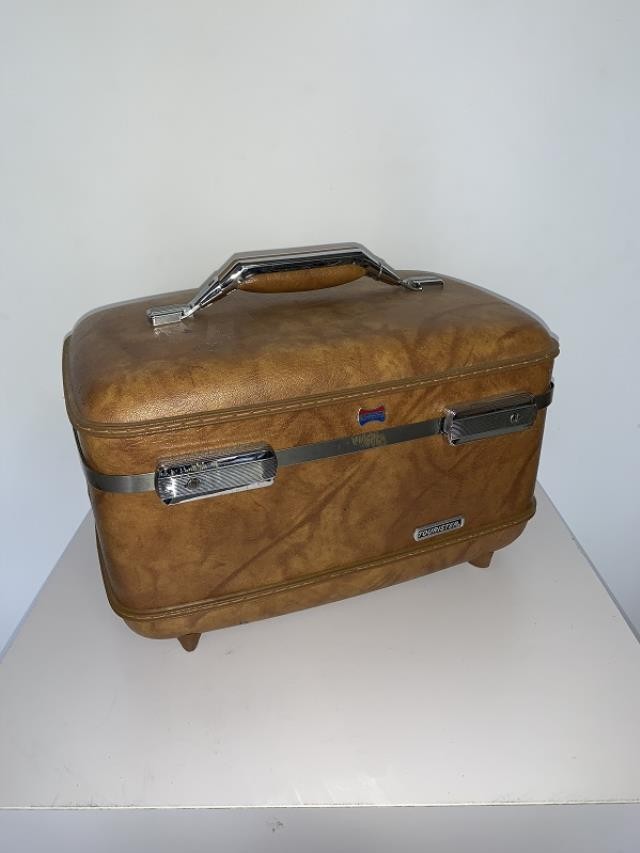 MAKE UP CASE-Vintage American Tourister-Gold/Brown