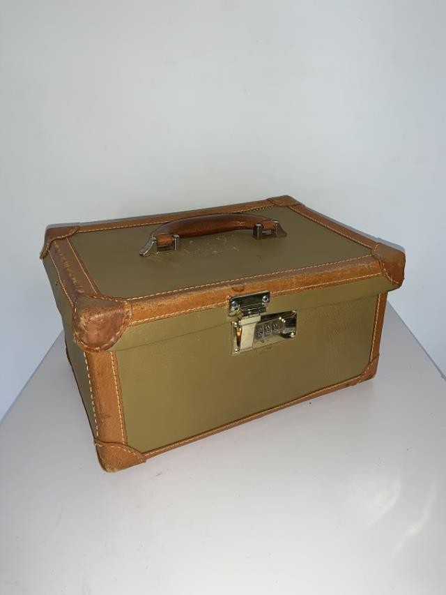 SUITCASE-Small Gold Leather w/Tan Trim