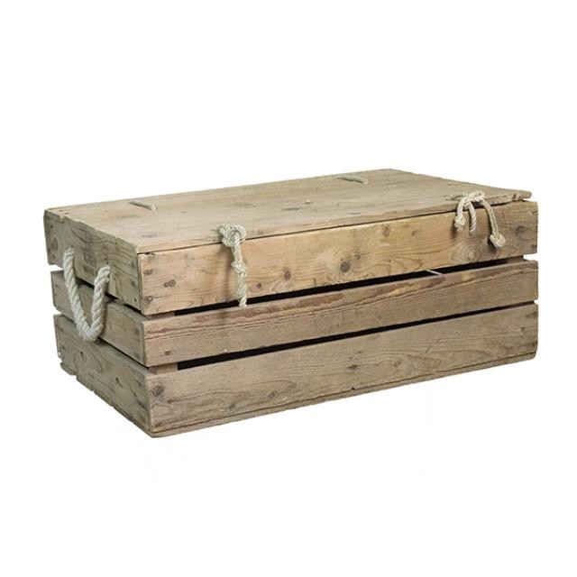 WOOD CRATE-Light Wood With Lid & Rope Hinges