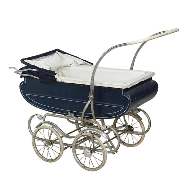 BABY PRAM-Vintage Navy Blue W/Curved Bottom