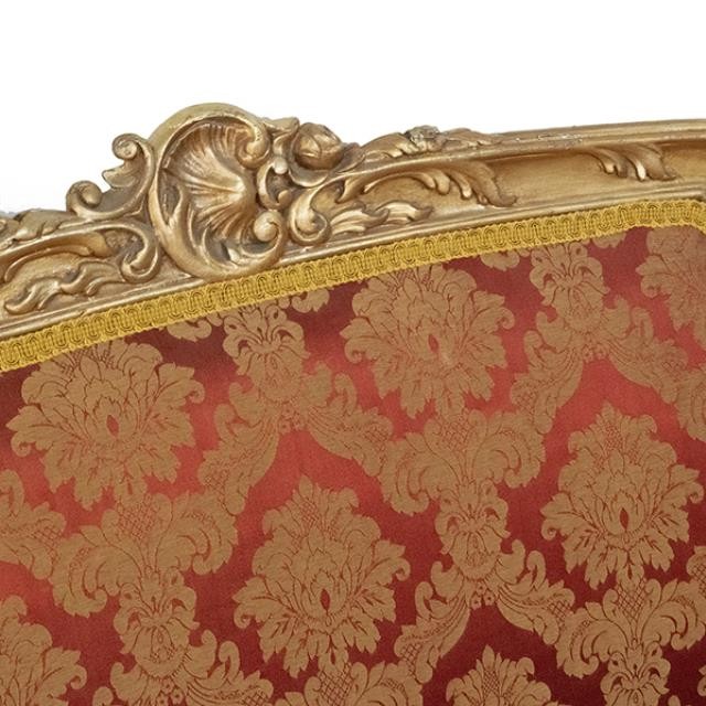 SETTEE-Louis Inspired Gold Ornate Frame W/Red & Gold Damask