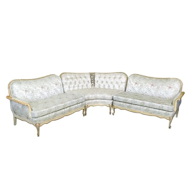 LAF LOVESEAT-Vintage Blonde Frame W/Silver Floral Upholstery