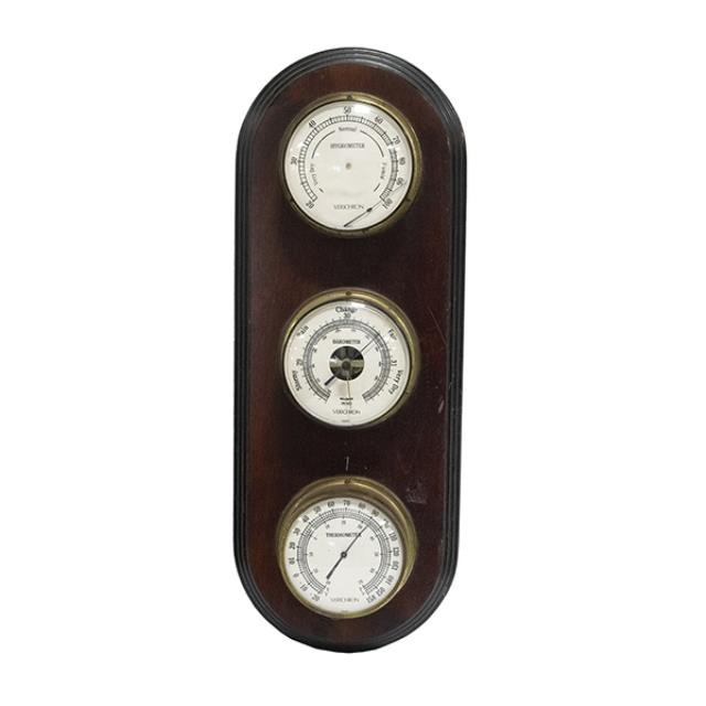 BAROMETER-Dark Wood & Brass Wall Mount