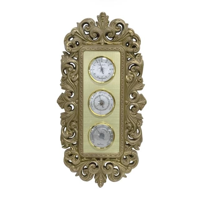 BAROMETER-Gold Plastic Filagree Frame w/3 Dials