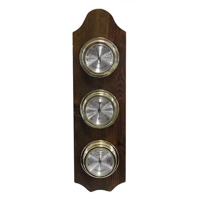 BAROMETER-Pinehurst Dark Wood Wall Barometer w/(3) Dials