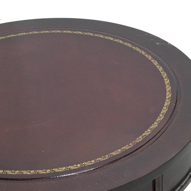 SIDE TABLE-Drum Shape Mahogany w/Leather Inlay