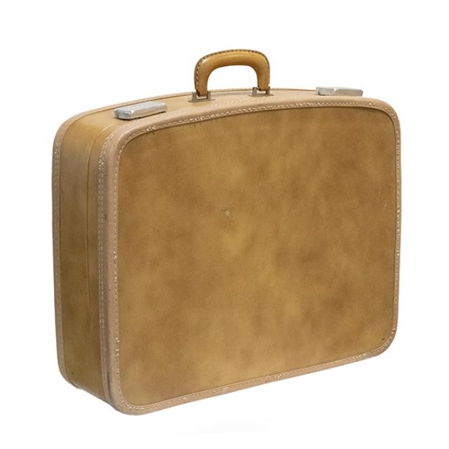 SUITCASE-Vintage Light Brown Vinyl W/Silver Accents