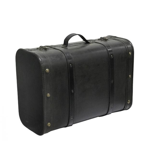 SUITCASE-Large Black Wood w/Leather Rounded Bands