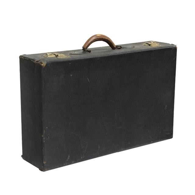 SUITCASE-Vintage Black Leather w/Brown Handle