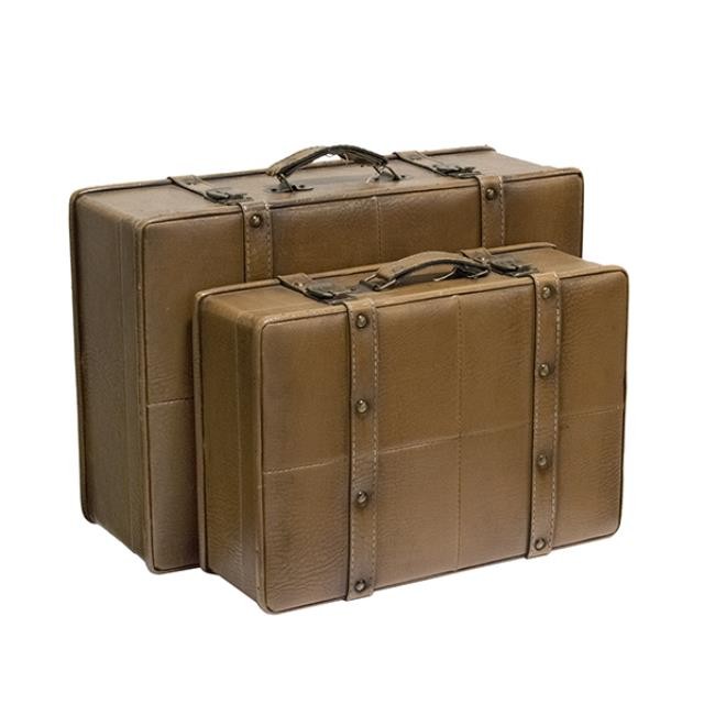 SUITCASE-Large Brown Banded Leather W/Nail Heads