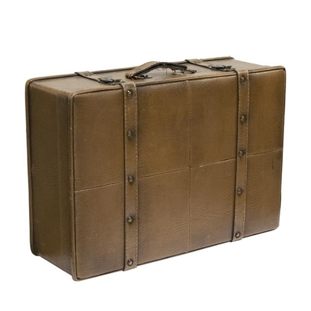 SUITCASE-Large Brown Banded Leather W/Nail Heads