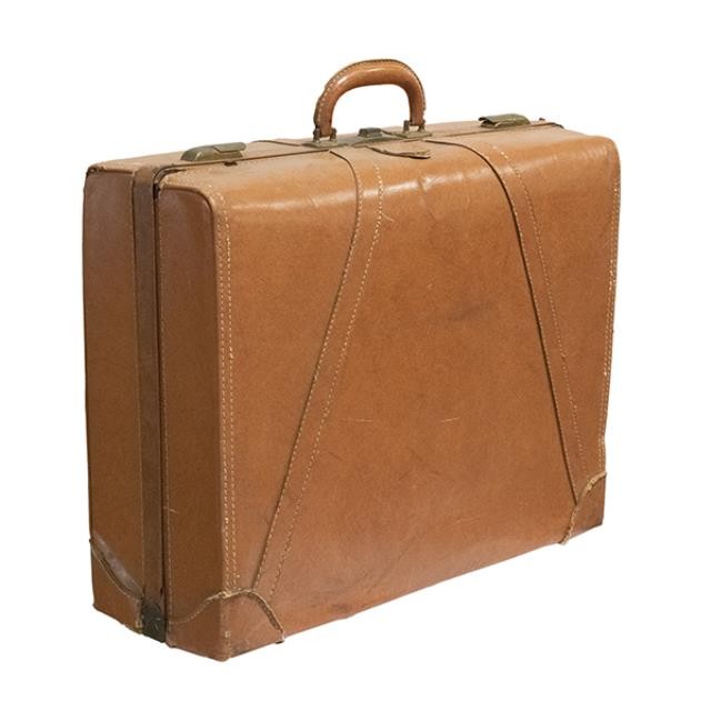 VINTAGE SUITCASE-Large Light Brown Leather W/Banding