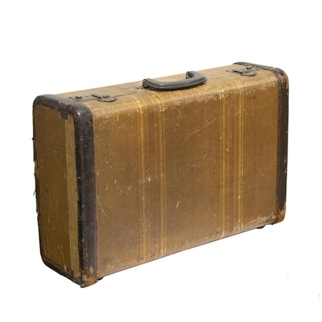 VINTAGE SUITCASE-Brown Tweed W/Stripes & Dark Brown Trim