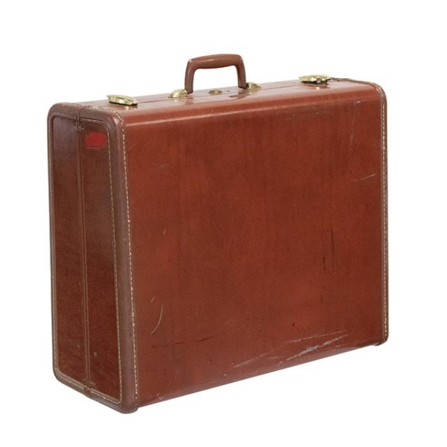 VINTAGE SAMSONITE SUITCASE-Brown Russet Metal W/Leather Trim