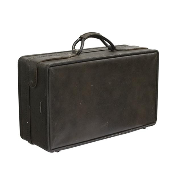 VINTAGE DARK BROWN LEATHER SUITCASE-W/Initials "EJM"