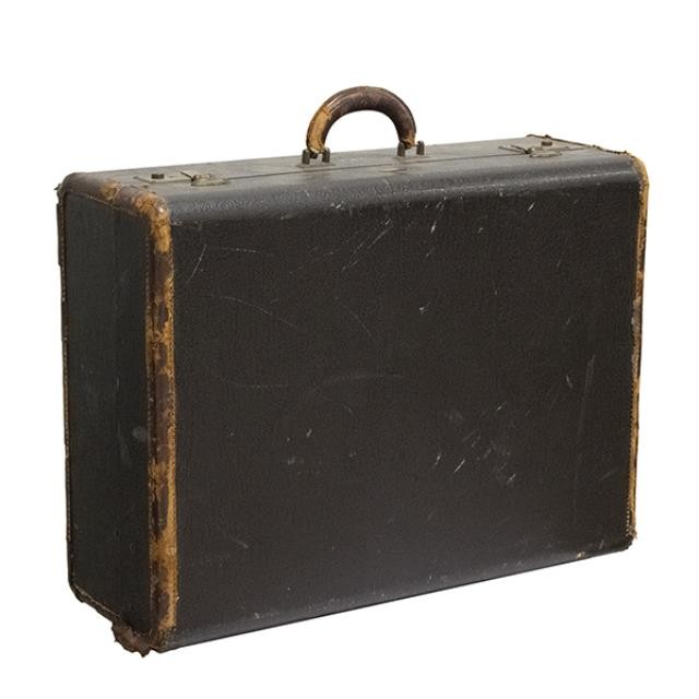 VINTAGE SUITCASE-Large Brown W/Leather Trim & Initials "S.K.R."