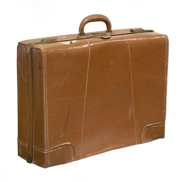 VINTAGE BROWN LEATHER SUITCASE-W/Top Stitching & Reinforced Corners