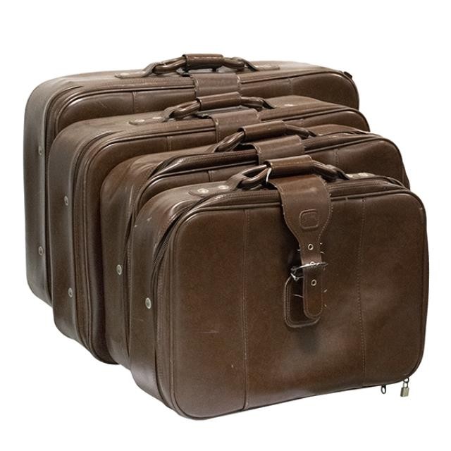 VINTAGE AMERICAN TOURISTER SUITCASE Small Brown Leather w Large Buckle propNspoon