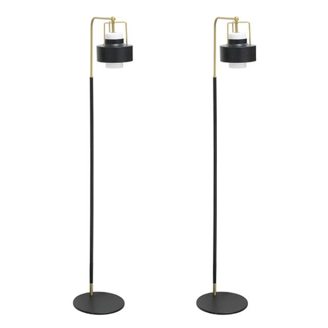 FLOOR LAMP-Industrial Chic Black W/Antique Brass