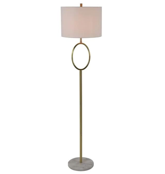 FLOOR LAMP-Oval Front Steel Lamp W/Marble Base & Polished Brass Finish