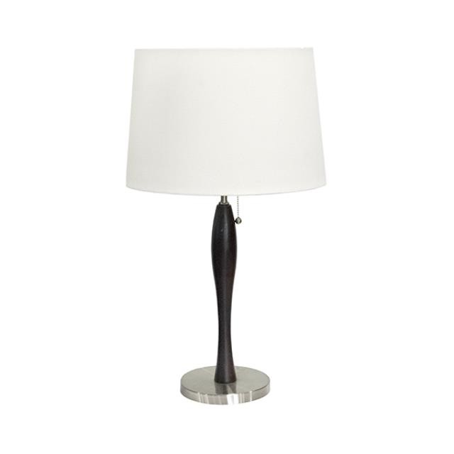 TABLE LAMP- Black Wood w/Round Chrome Base