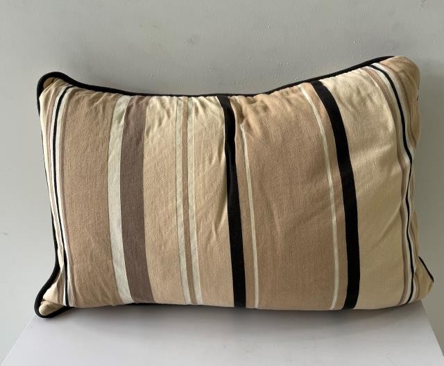 ACCENT PILLOW-Khaki & Black Stripe W/Black Piping