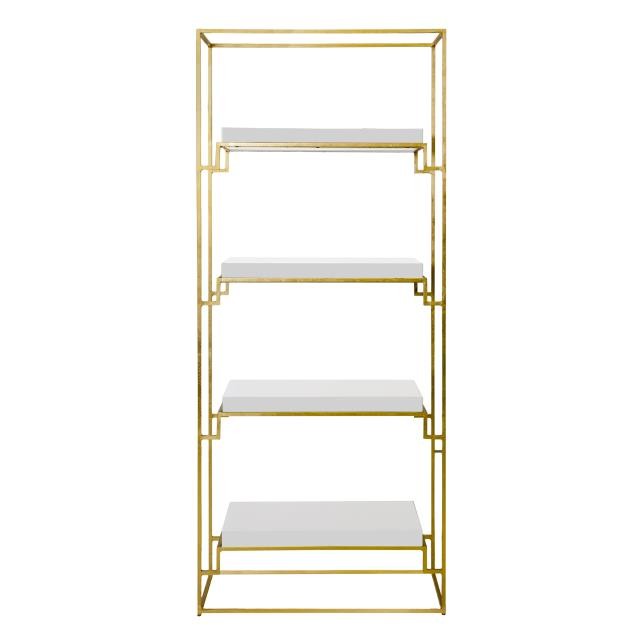 BOOKCASE-Gold Frame W/White Lacquer Shelf