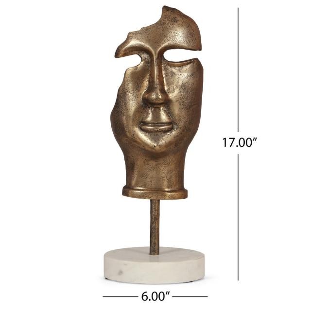 SCULPTURE-Abstract Face (Antique Brass) W/Marble Base