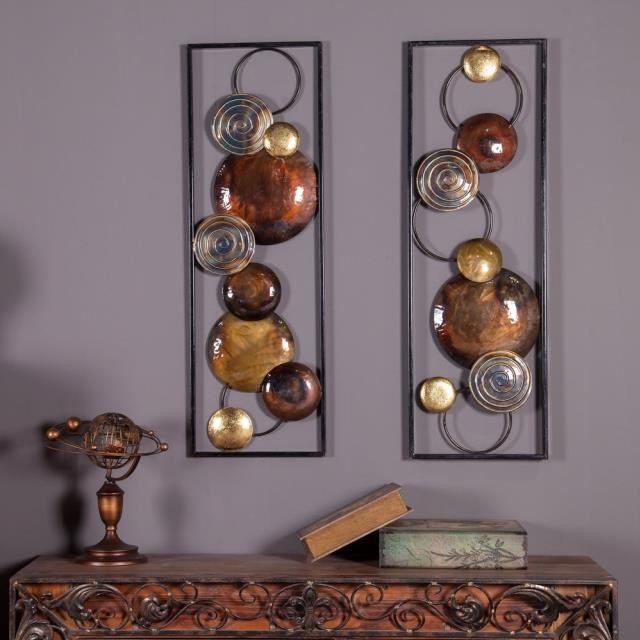 WALL PANEL-Metal Geometric Circles in Brown & Gold Tones