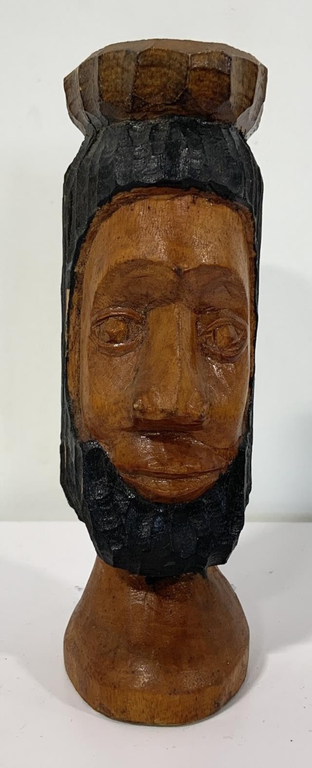 SCULPTURE-Carved Wooden Bust of Man w/Black Hair