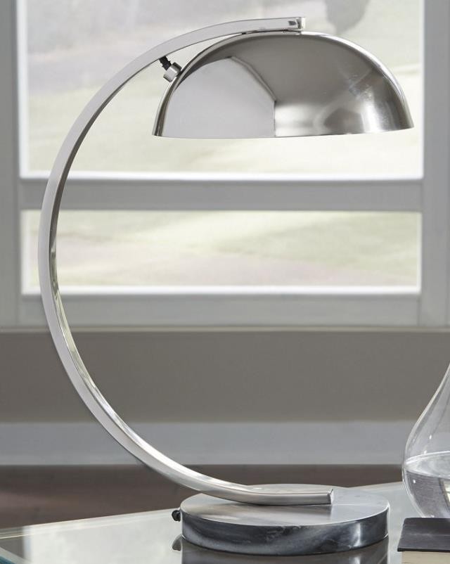 DESK LAMP-Chrome W/Arched Frame, Dome Shade, & Marble Base