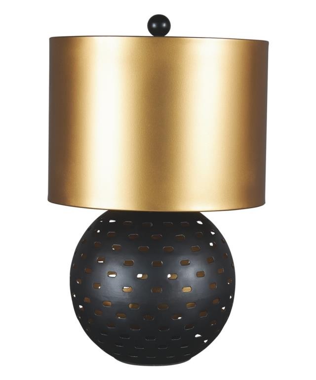 TABLE LAMP-Round Metal Cut-Out W/Gold Shade