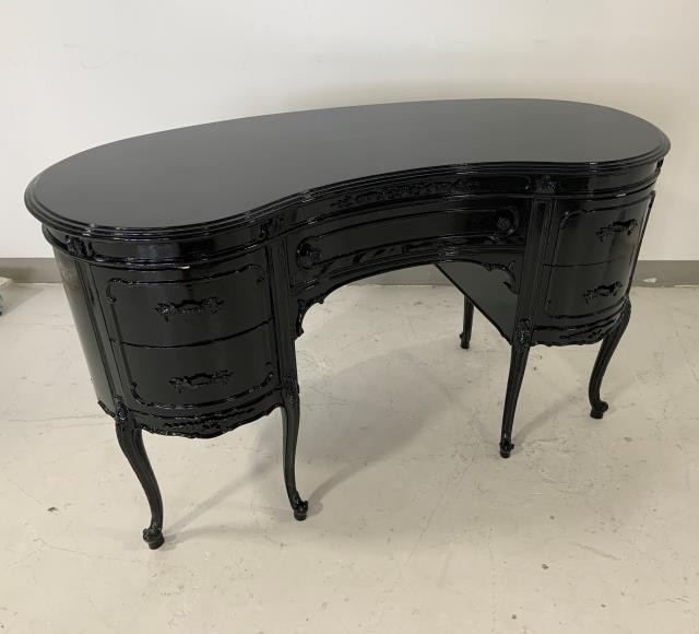 KIDNEY SHAPE VANITY/CONSOLE-Black Lacquer W/(5) Drawers