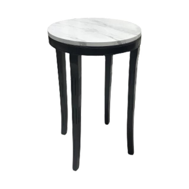 SIDE TABLE-Round W/Faux Marble Top & Black Painted Base