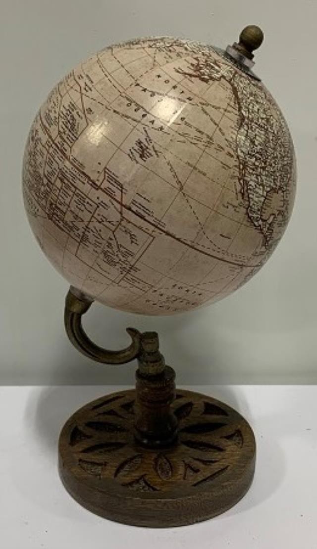 GLOBE-Beige w/Wooden Carved Floral Base