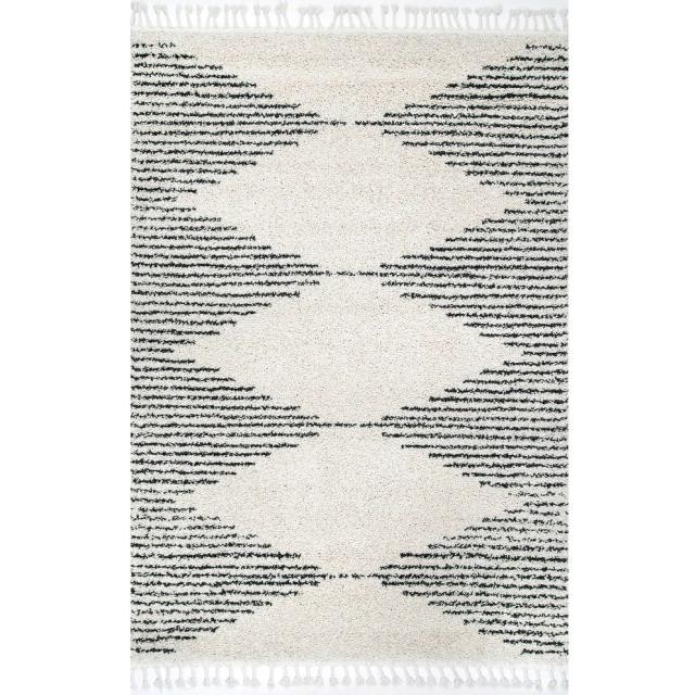 RUG(6'7"x9')-Moroccan Boho/Chic Aztec Lined Tassel Shag