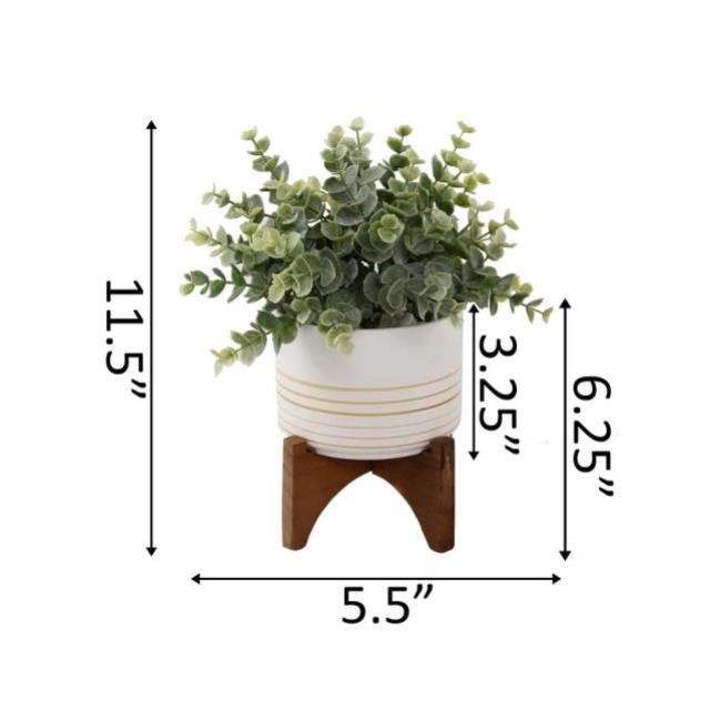 PLANT-Faux Eucalyptus Plant in Ceramic Pot W/Wooden Stand