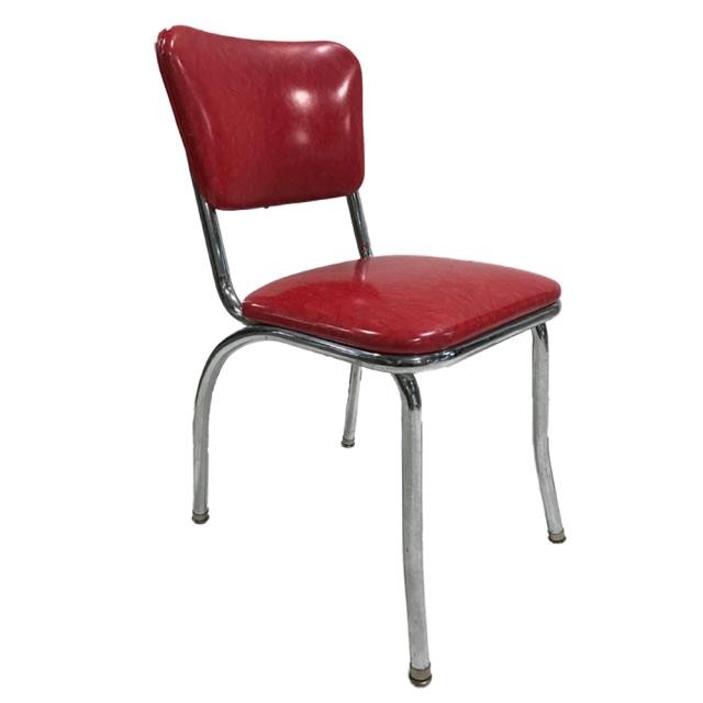 VINTAGE DINER CHAIR-Red Vinyl W/Chrome Frame