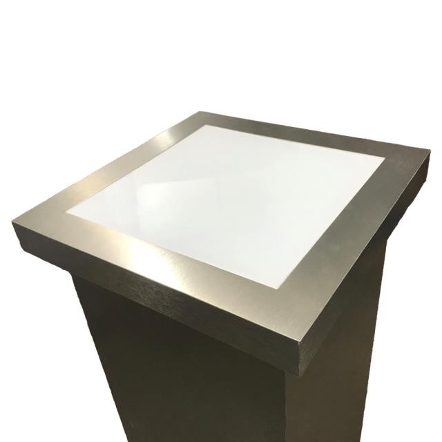 PEDESTAL-Brushed Aluminum Laminate W/White Plexi Center