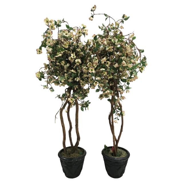 FAUX TREE-(5'5") Pink Dogwood W/Triple Trunk & Black Pot