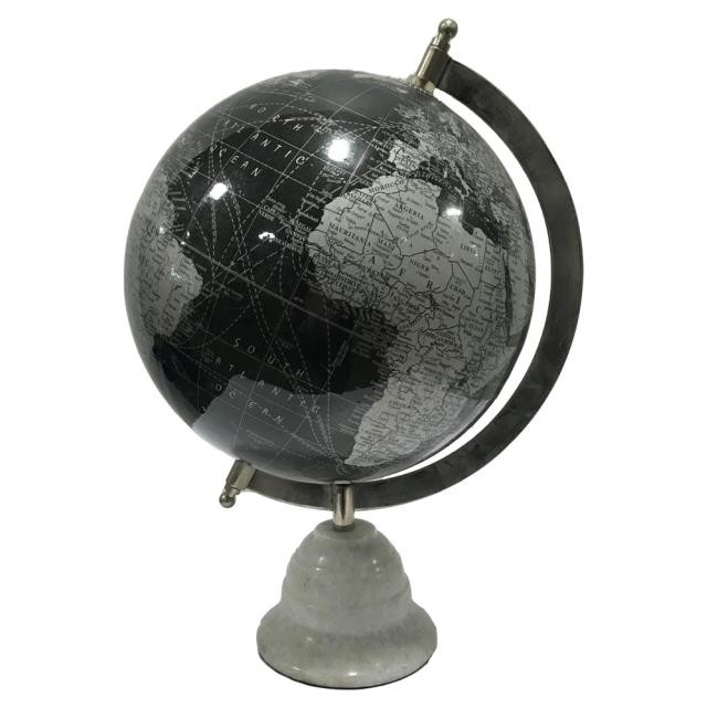 GLOBE-Black & Silver W/White Marble Base