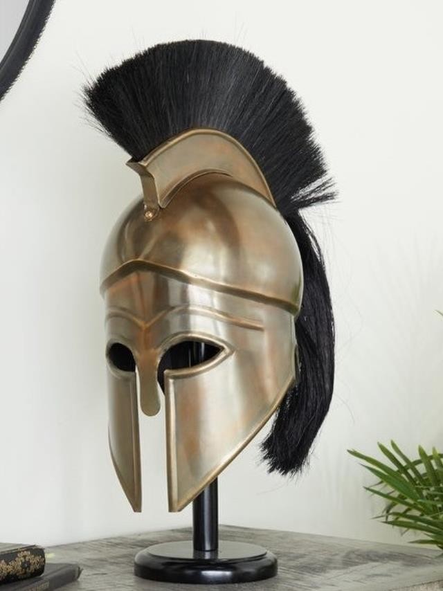 SCULPTURE- Goldtone Vintage Spartan Helmet W/Stand