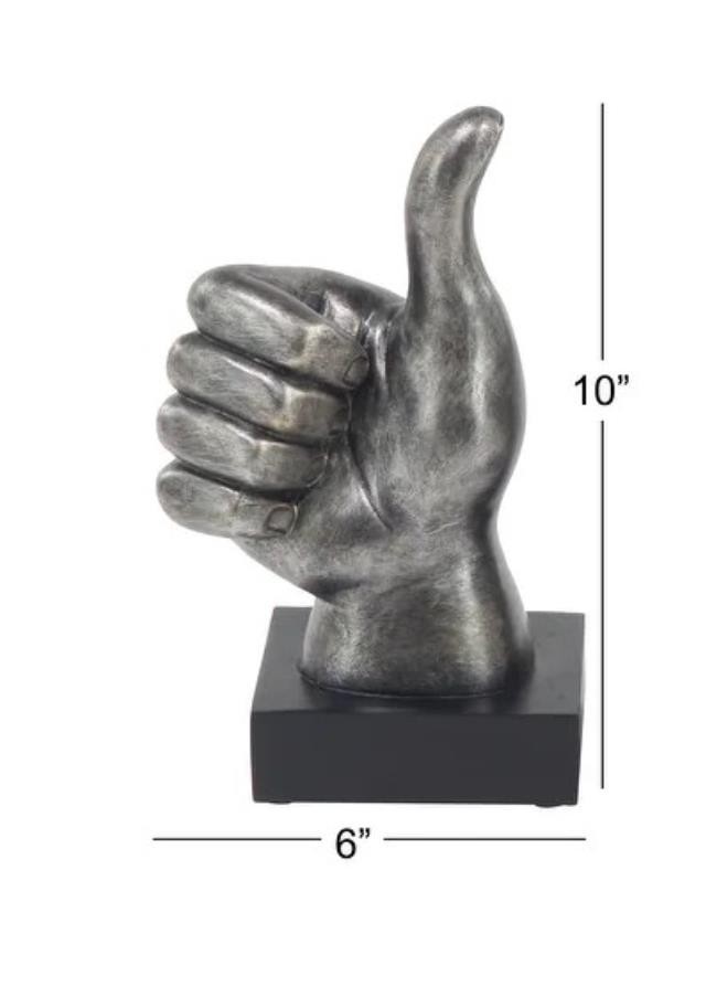 SCULPTURE-Thumbs Up Hand W/Dark Silver Finish & Black Base