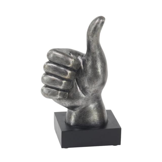 SCULPTURE-Thumbs Up Hand W/Dark Silver Finish & Black Base