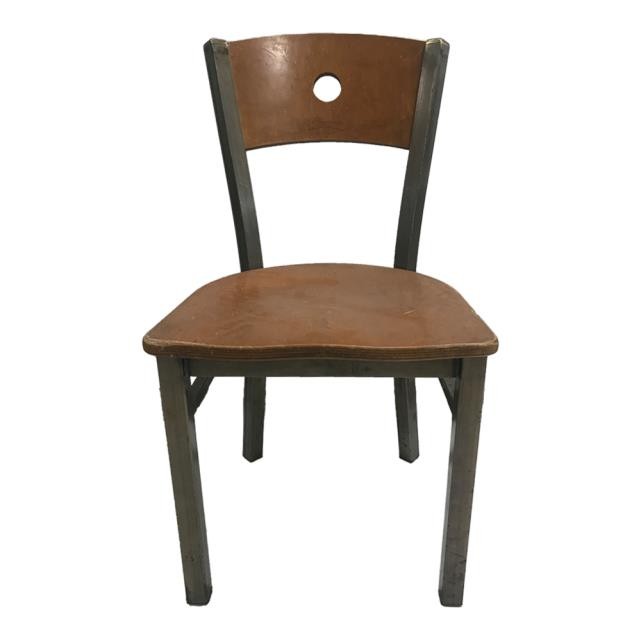 DINING CHAIR-Wood w/Hole on Back-Metal Frame