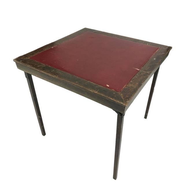 CARD TABLE-Vintage W/Burgundy Inset Center & Wood Base